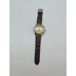 Jaragar Geometric Triangle Mens Automatic Watch Yellow Dial Brown Leather Band